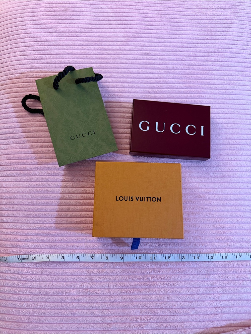Louis Vuitton Wallet & Gucci Card Cases Boxes with Green Gucci Paper Bag